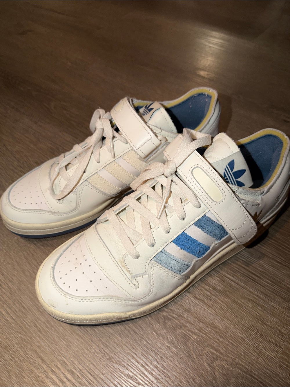 adidas White Sneakers with Blue Stripes